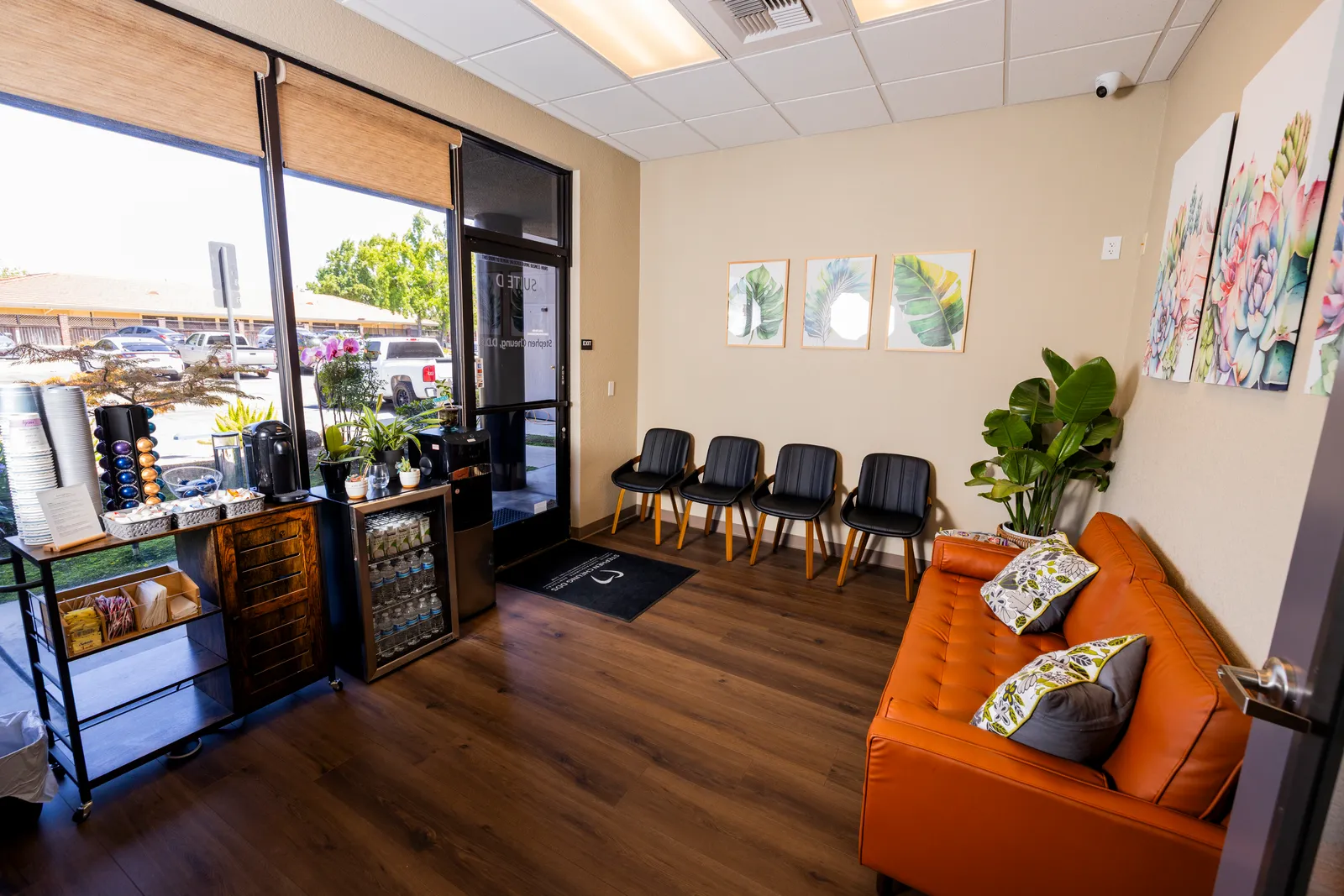 Reception lounge with seating and a refreshment bar